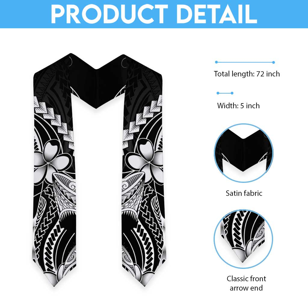 Black Aloha Hawaii Graduation Stole Polynesian Shark Tattoo With Plumeria LT14 - Polynesian Pride