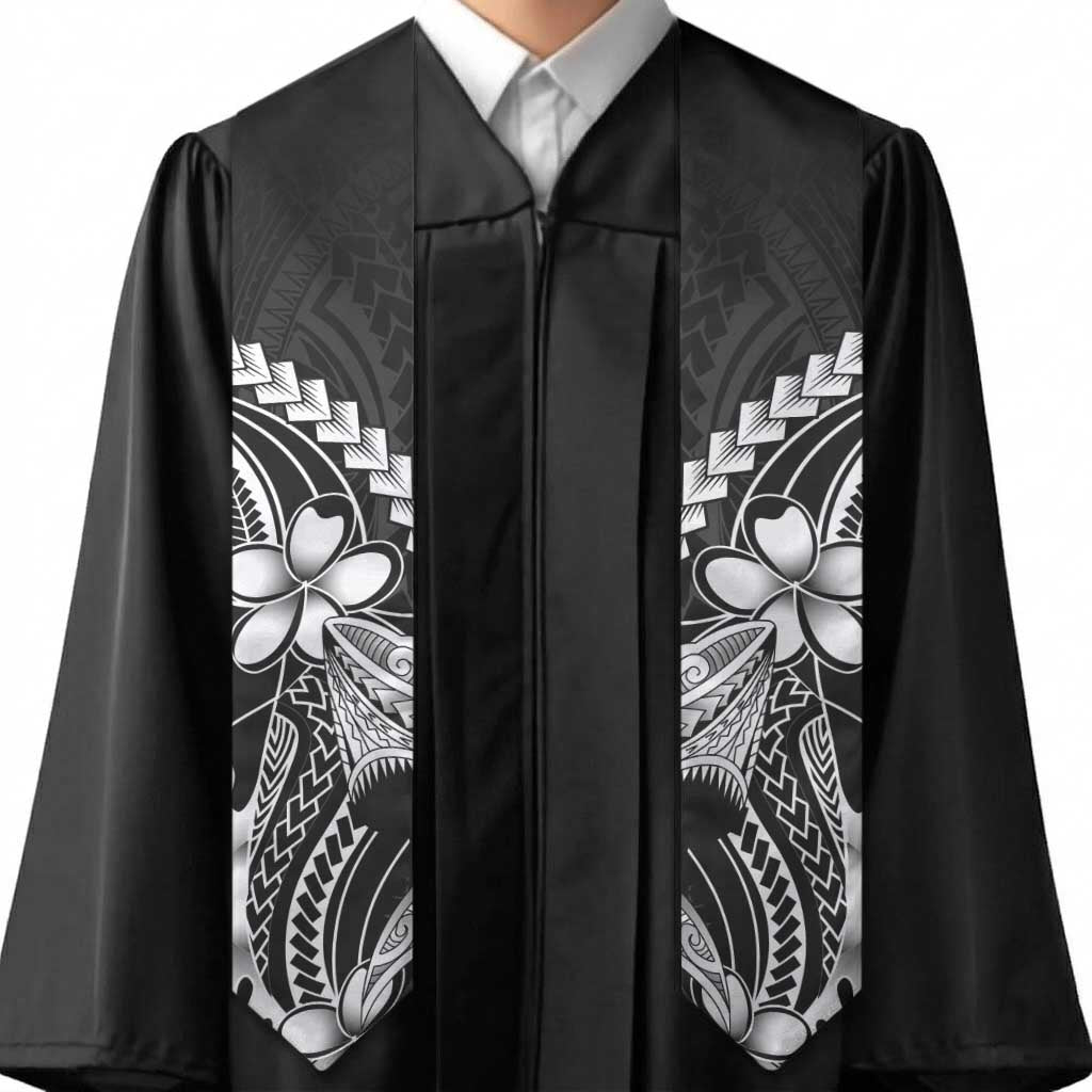 Black Aloha Hawaii Graduation Stole Polynesian Shark Tattoo With Plumeria LT14 - Polynesian Pride