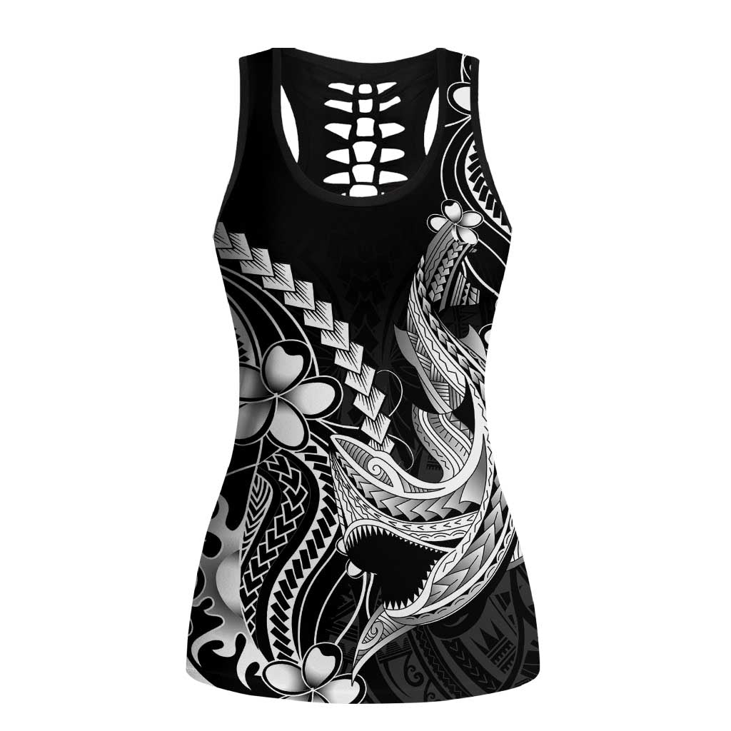 Black Aloha Hawaii Hollow Tank Top Polynesian Shark Tattoo With Plumeria LT14 Female Black - Polynesian Pride