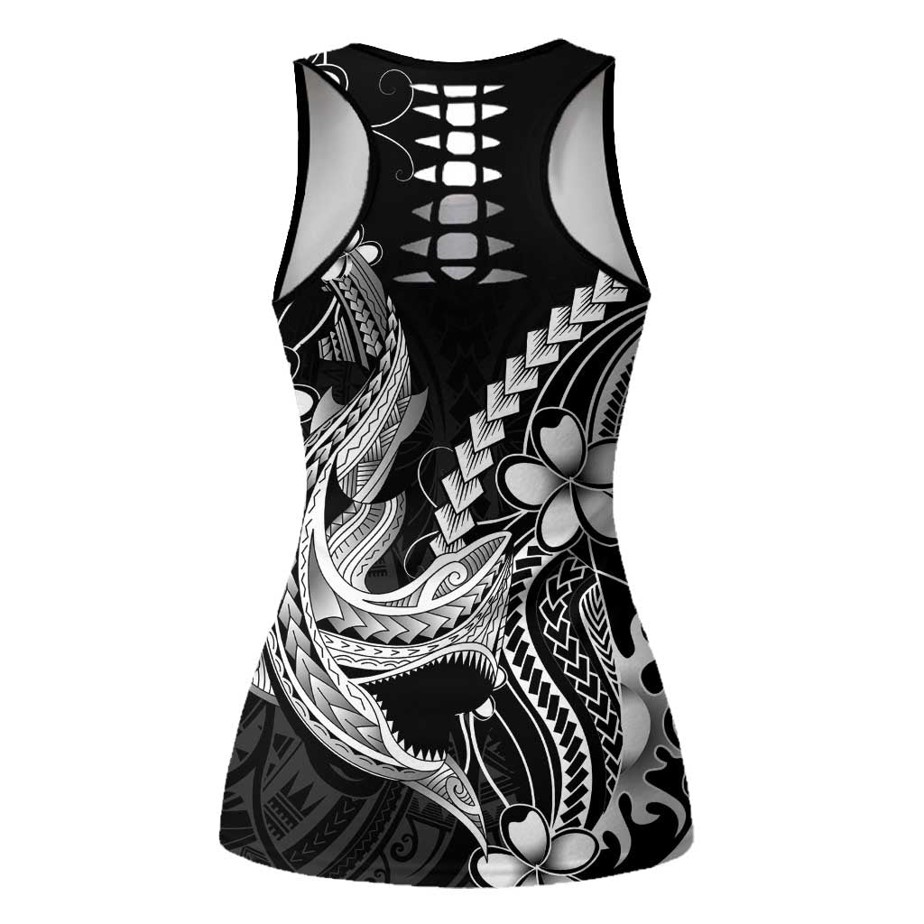 Black Aloha Hawaii Hollow Tank Top Polynesian Shark Tattoo With Plumeria LT14 - Polynesian Pride