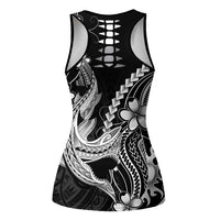 Black Aloha Hawaii Hollow Tank Top Polynesian Shark Tattoo With Plumeria LT14 - Polynesian Pride