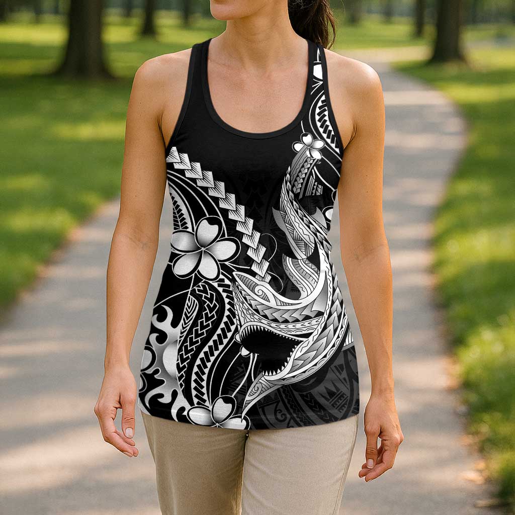 Black Aloha Hawaii Hollow Tank Top Polynesian Shark Tattoo With Plumeria LT14 - Polynesian Pride