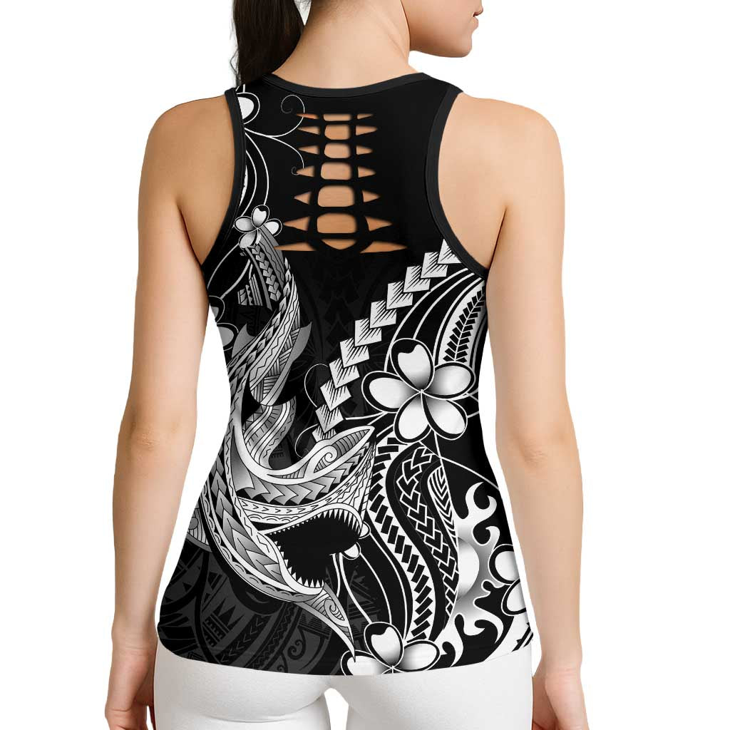 Black Aloha Hawaii Hollow Tank Top Polynesian Shark Tattoo With Plumeria LT14 - Polynesian Pride