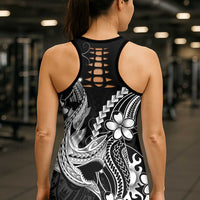 Black Aloha Hawaii Hollow Tank Top Polynesian Shark Tattoo With Plumeria LT14 - Polynesian Pride