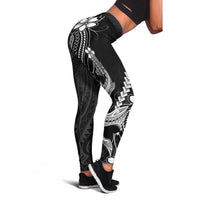 Black Aloha Hawaii Leggings Polynesian Shark Tattoo With Plumeria - Polynesian Pride