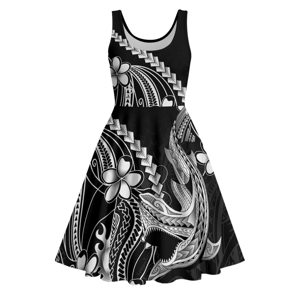 Black Aloha Hawaii Midi Dress Polynesian Shark Tattoo With Plumeria - Polynesian Pride