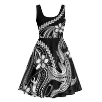 Black Aloha Hawaii Midi Dress Polynesian Shark Tattoo With Plumeria - Polynesian Pride