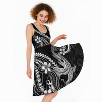 Black Aloha Hawaii Midi Dress Polynesian Shark Tattoo With Plumeria - Polynesian Pride