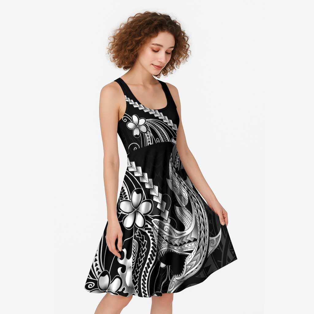 Black Aloha Hawaii Midi Dress Polynesian Shark Tattoo With Plumeria - Polynesian Pride