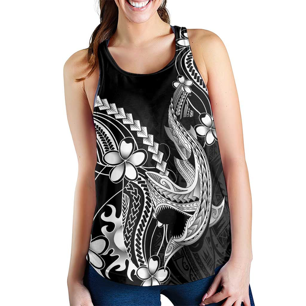Black Aloha Hawaii Women Racerback Tank Polynesian Shark Tattoo With Plumeria LT14 - Polynesian Pride