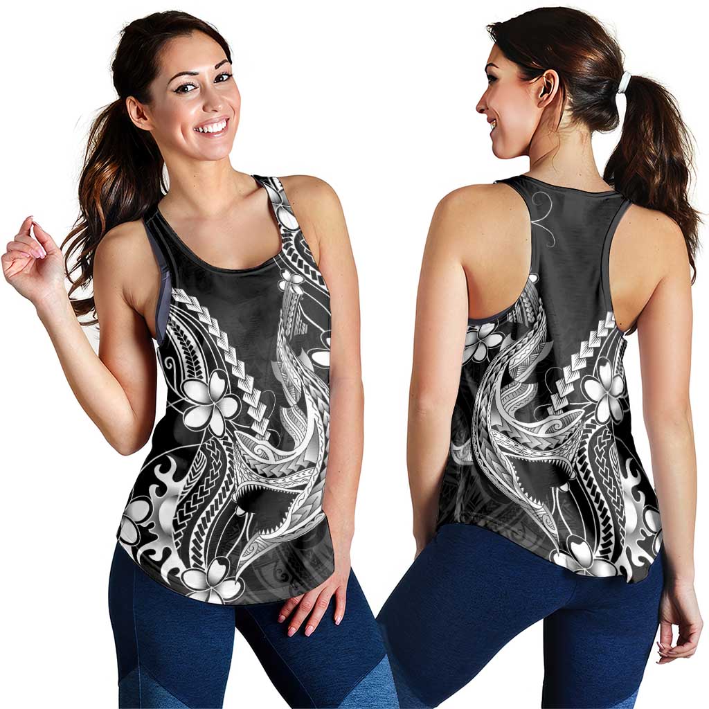 Black Aloha Hawaii Women Racerback Tank Polynesian Shark Tattoo With Plumeria LT14 - Polynesian Pride