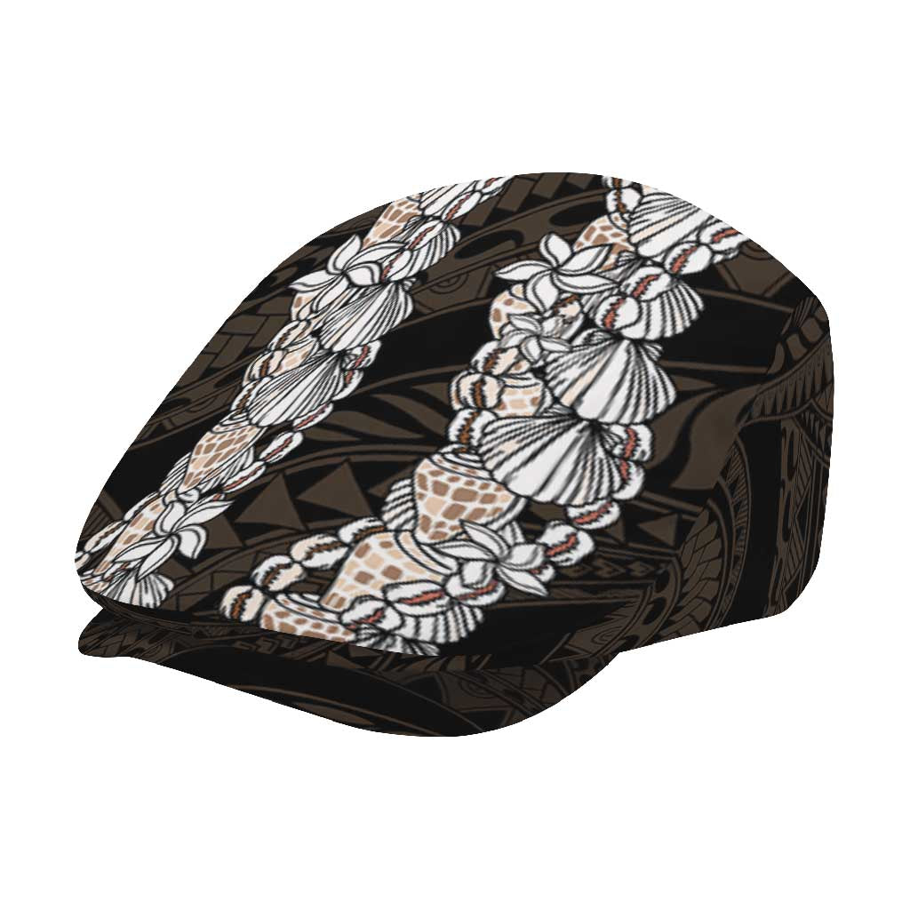 Black and Beige Hawaii Shell Lei Jeff Hat Hawaiian Sunrise Shell Hebrew Cone Plumeria - Polynesian Pride