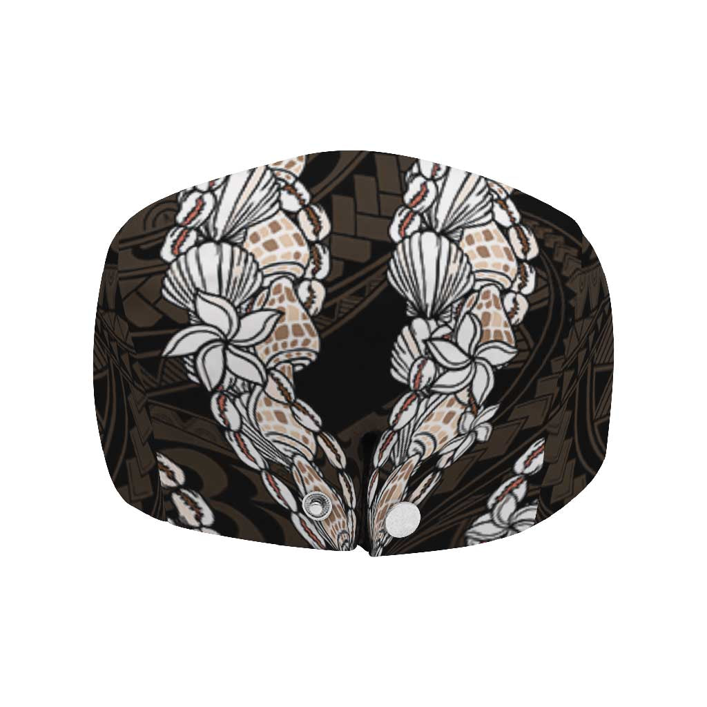 Black and Beige Hawaii Shell Lei Jeff Hat Hawaiian Sunrise Shell Hebrew Cone Plumeria - Polynesian Pride