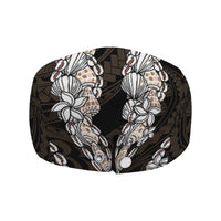 Black and Beige Hawaii Shell Lei Jeff Hat Hawaiian Sunrise Shell Hebrew Cone Plumeria - Polynesian Pride