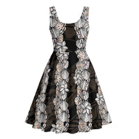 Black and Beige Hawaii Shell Lei Midi Dress Hawaiian Sunrise Shell Hebrew Cone Plumeria - Polynesian Pride