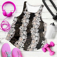 Black and Beige Hawaii Shell Lei Women Racerback Tank Hawaiian Sunrise Shell Hebrew Cone Plumeria - Polynesian Pride