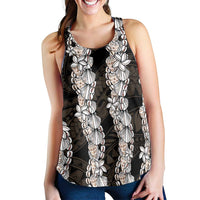 Black and Beige Hawaii Shell Lei Women Racerback Tank Hawaiian Sunrise Shell Hebrew Cone Plumeria - Polynesian Pride
