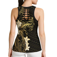 Black and Gold Hawaii Hollow Tank Top Hammerhead Shark Tattoo Curve Polynesian - Polynesian Pride