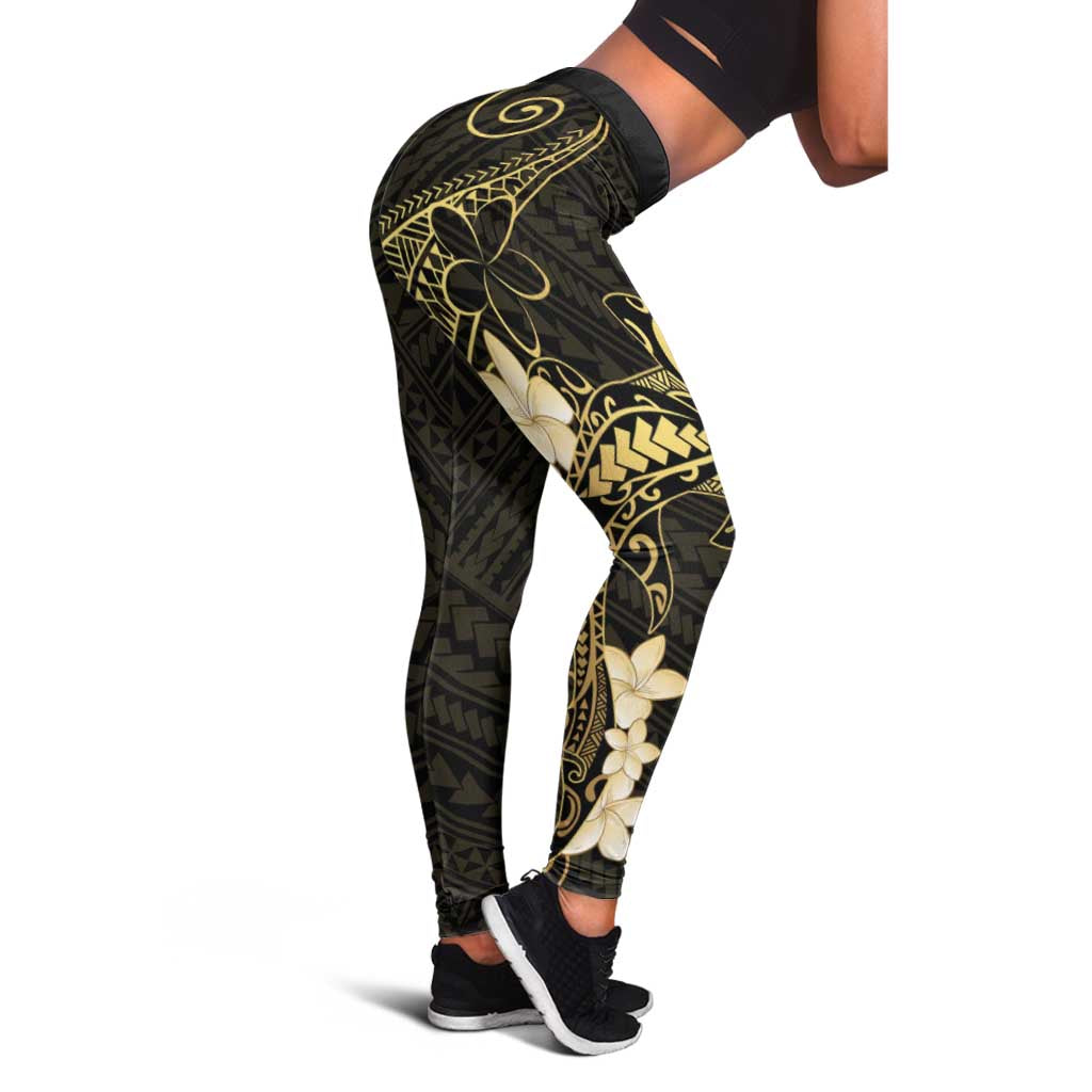 Black and Gold Hawaii Leggings Hammerhead Shark Tattoo Curve Polynesian - Polynesian Pride