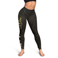 Black and Gold Hawaii Leggings Hammerhead Shark Tattoo Curve Polynesian - Polynesian Pride