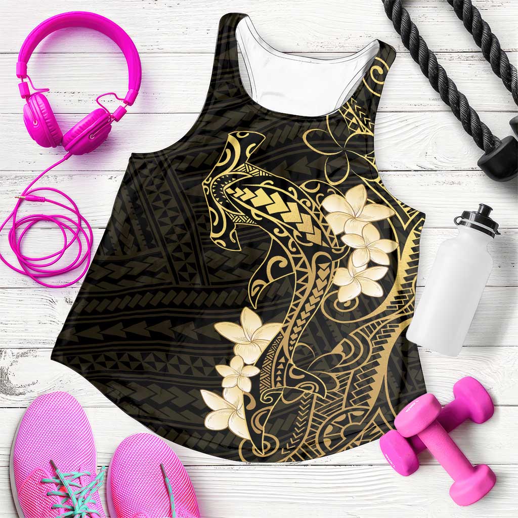 Black and Gold Hawaii Women Racerback Tank Hammerhead Shark Tattoo Curve Polynesian - Polynesian Pride