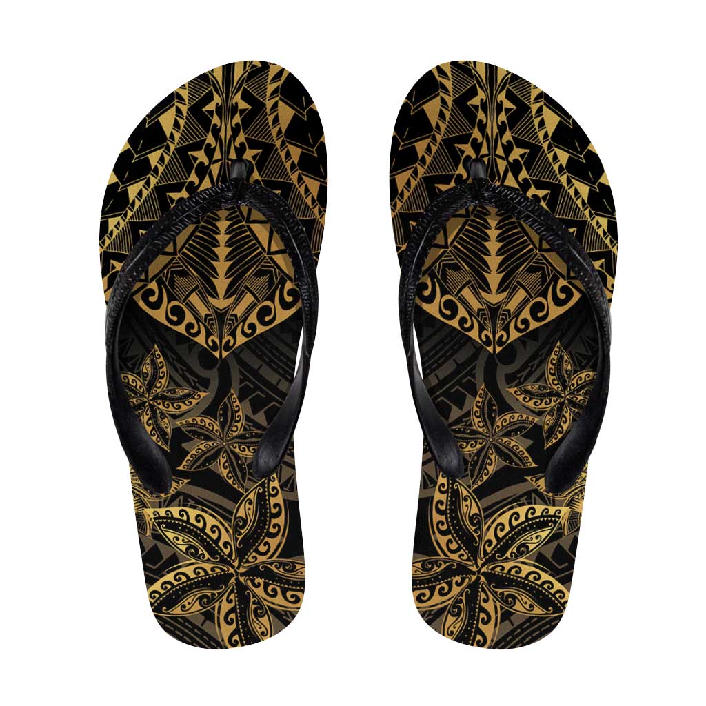 Black and Gold Polynesia Flip Flops Plumeria Tattoo With Polynesian Pattern - Polynesian Pride