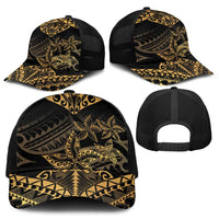 Black and Gold Polynesia Mesh Trucker Cap Plumeria Tattoo With Polynesian Pattern - Polynesian Pride