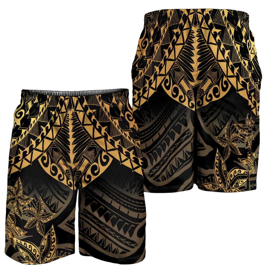 Black and Gold Polynesia Shorts for Men Plumeria Tattoo With Polynesian Pattern LT14 - Polynesian Pride