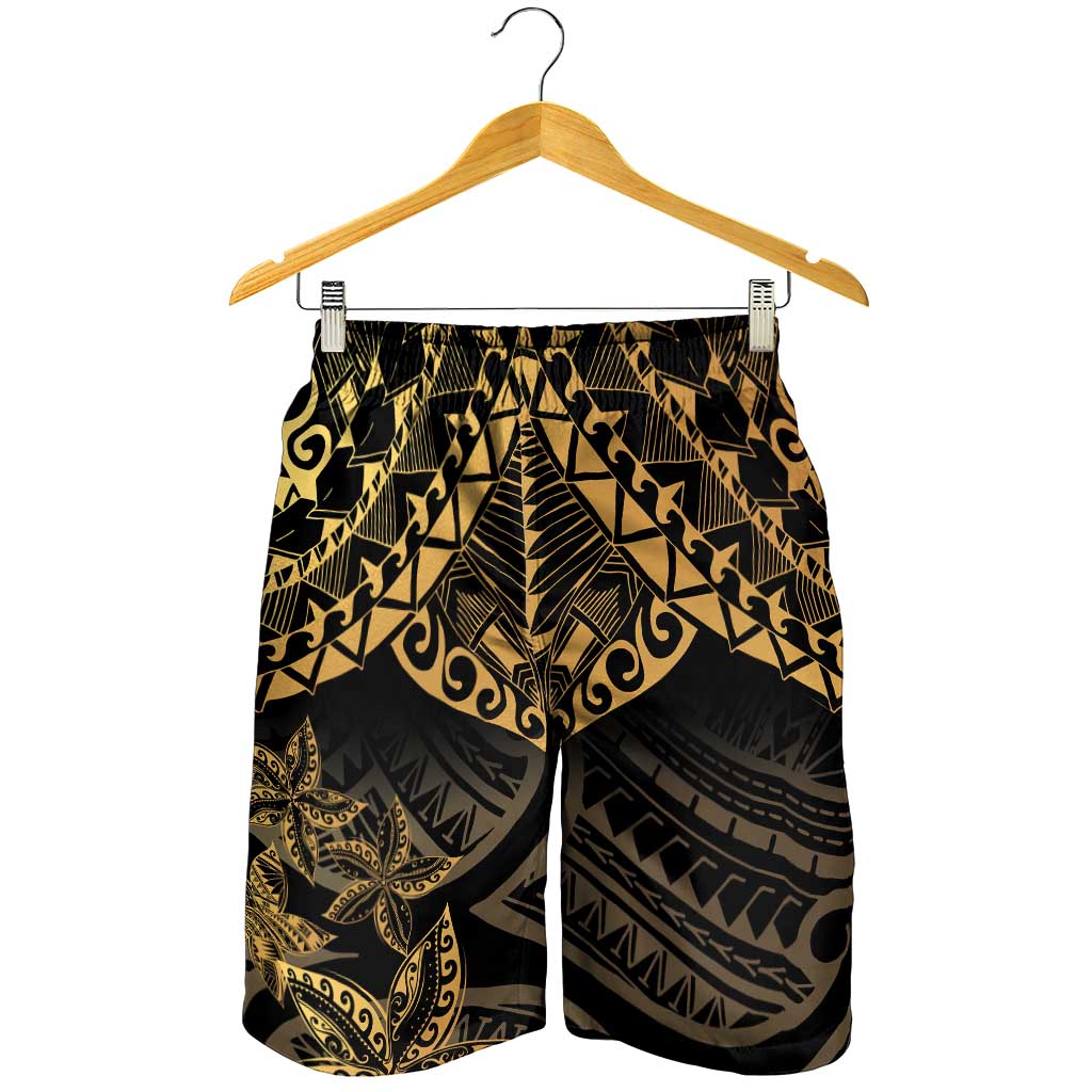 Black and Gold Polynesia Shorts for Men Plumeria Tattoo With Polynesian Pattern LT14 - Polynesian Pride