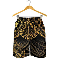 Black and Gold Polynesia Shorts for Men Plumeria Tattoo With Polynesian Pattern LT14 - Polynesian Pride
