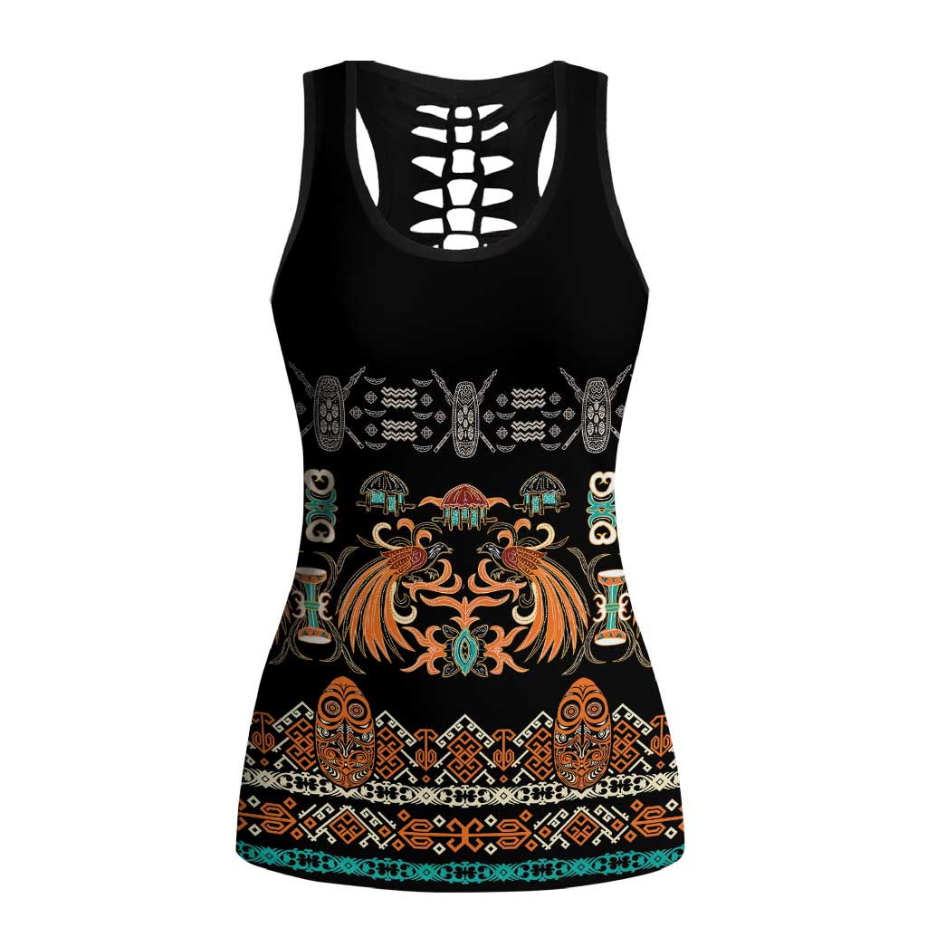 Black Batik Papua-inspired Pattern Hollow Tank Top LT9 Female Black - Polynesian Pride