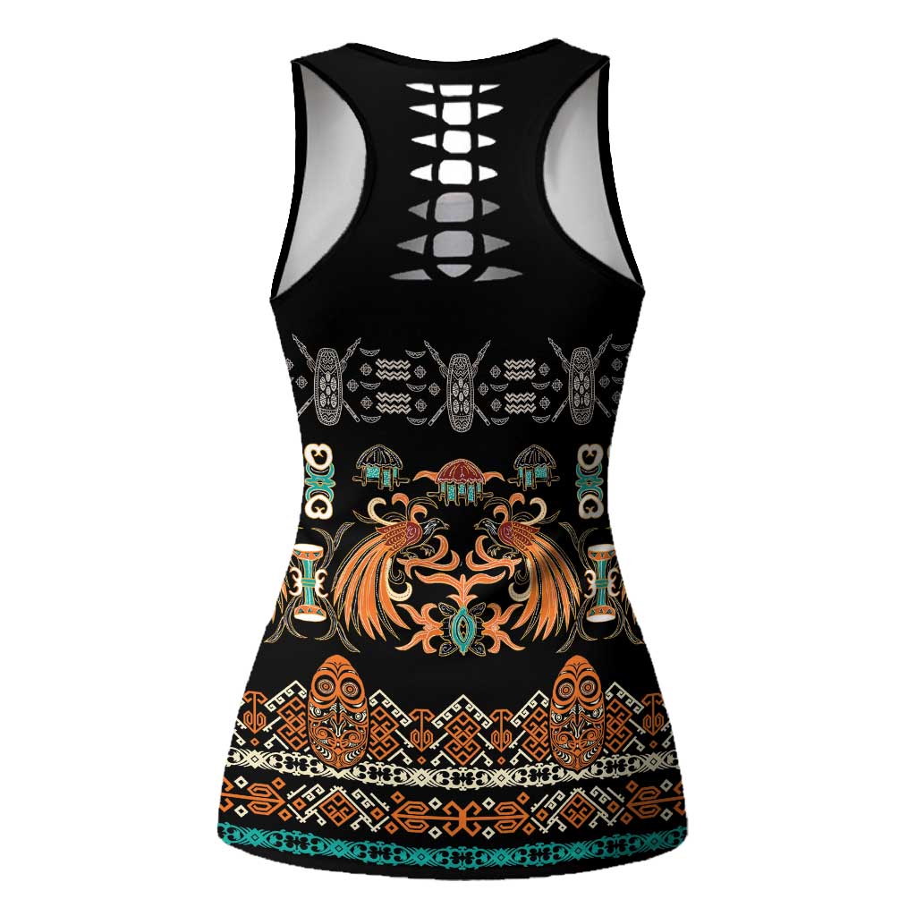 Black Batik Papua-inspired Pattern Hollow Tank Top LT9 - Polynesian Pride