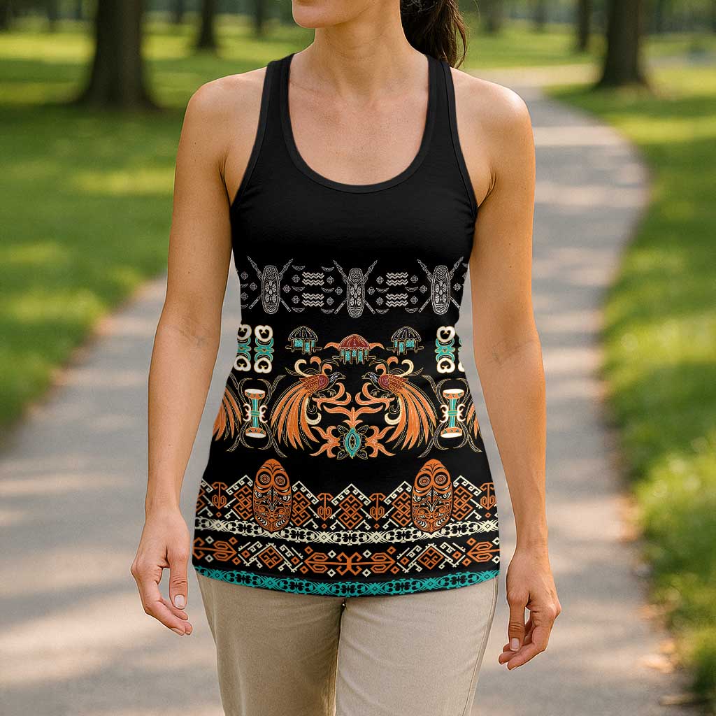 Black Batik Papua-inspired Pattern Hollow Tank Top LT9 - Polynesian Pride