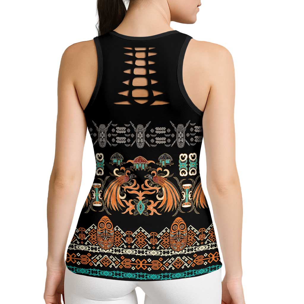 Black Batik Papua-inspired Pattern Hollow Tank Top LT9 - Polynesian Pride