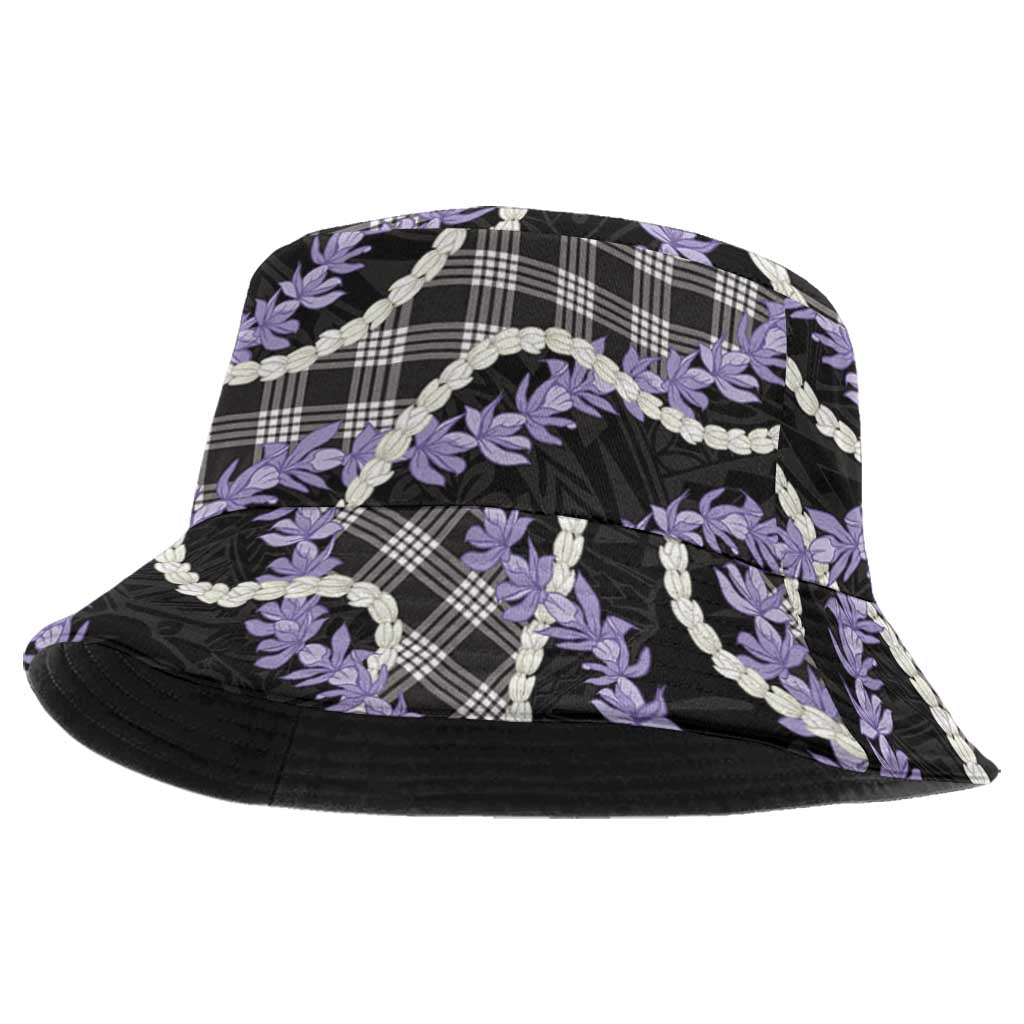 Black Hawaii Palaka Honohono Pikake Bucket Hat Hawaiian Orchid Lei Polynesian Pattern - Polynesian Pride