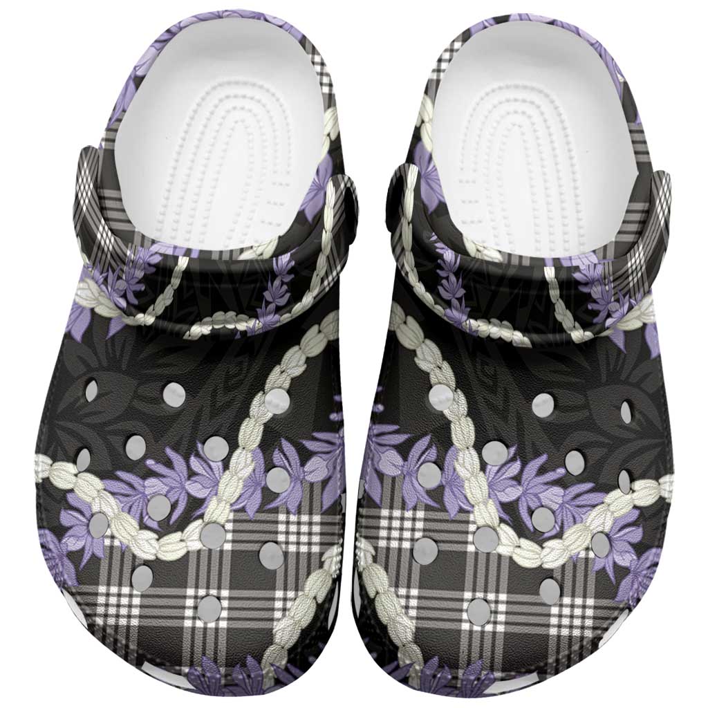 Black Hawaii Palaka Honohono Pikake Clogs Shoes Hawaiian Orchid Lei Polynesian Pattern - Polynesian Pride