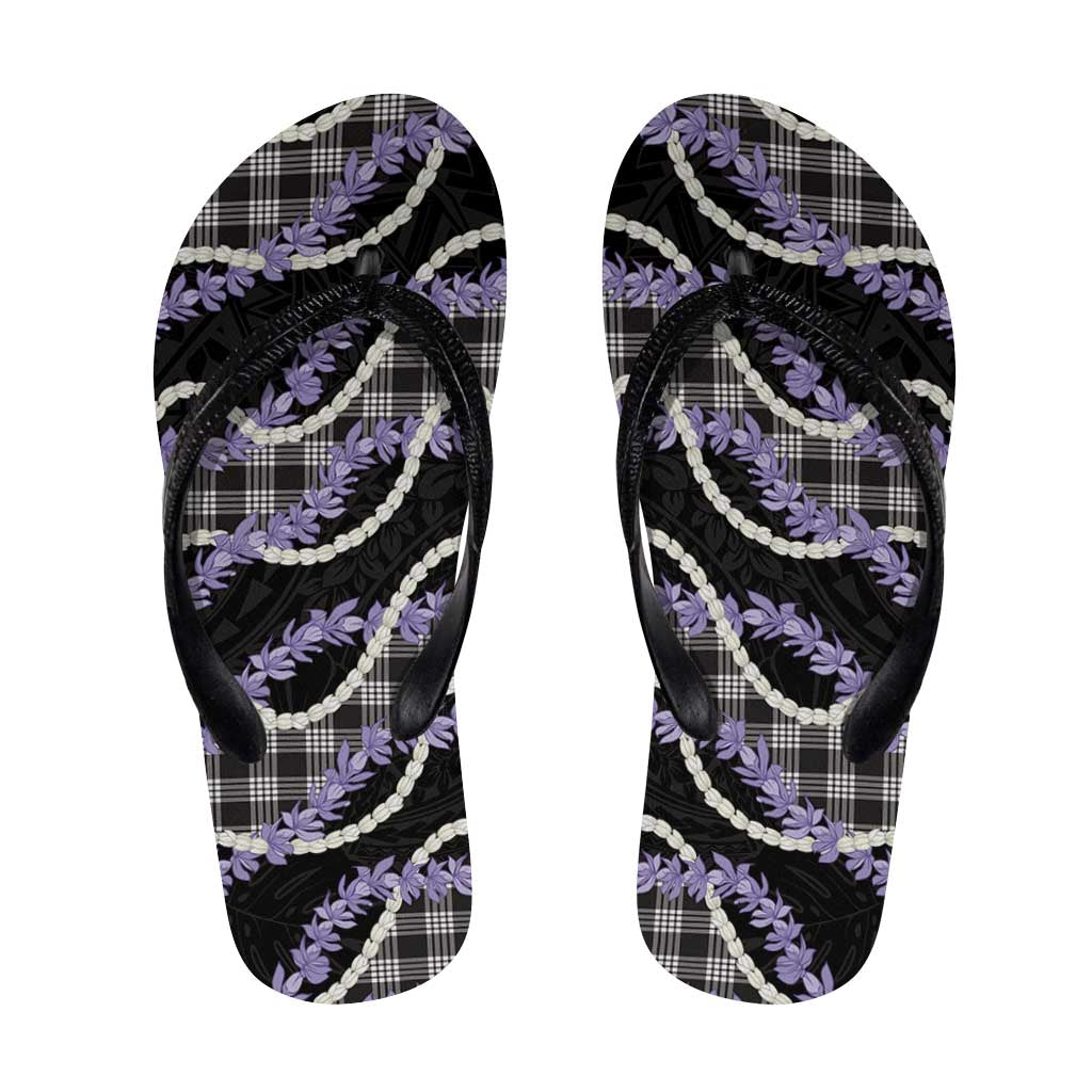 Black Hawaii Palaka Honohono Pikake Flip Flops Hawaiian Orchid Lei Polynesian Pattern - Polynesian Pride