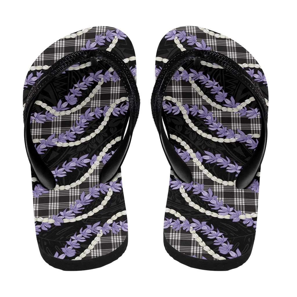 Black Hawaii Palaka Honohono Pikake Flip Flops Hawaiian Orchid Lei Polynesian Pattern - Polynesian Pride