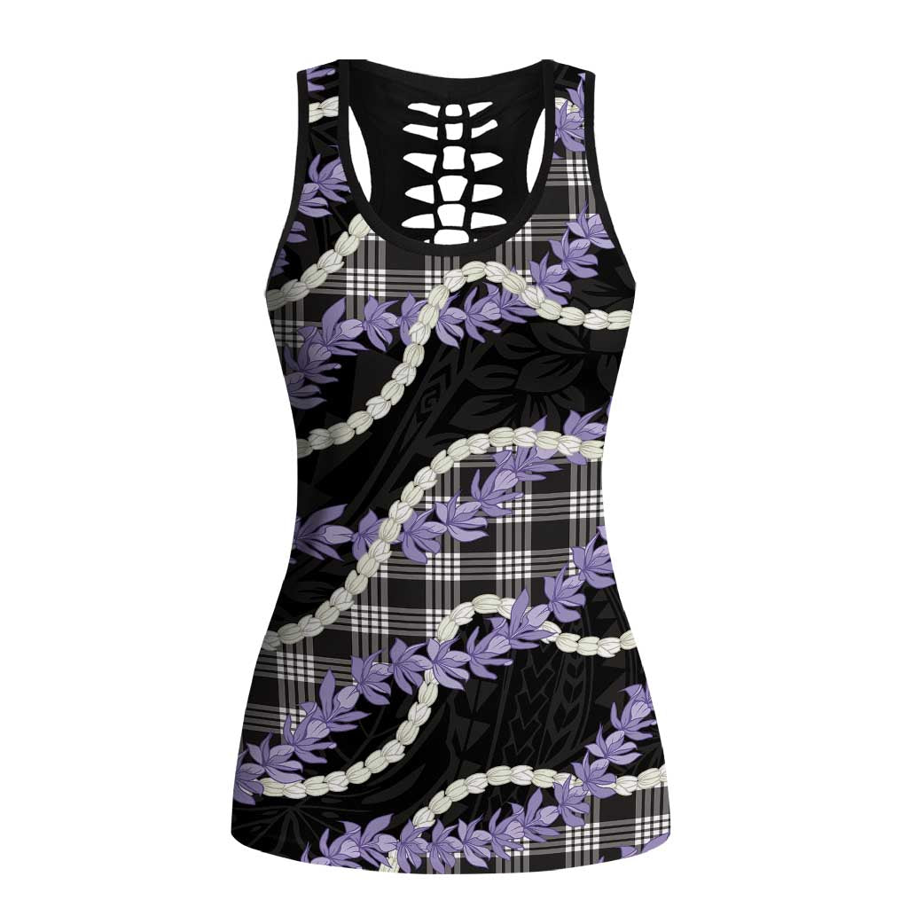 Black Hawaii Palaka Honohono Pikake Hollow Tank Top Hawaiian Orchid Lei Polynesian Pattern LT14 Female Black - Polynesian Pride