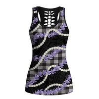 Black Hawaii Palaka Honohono Pikake Hollow Tank Top Hawaiian Orchid Lei Polynesian Pattern LT14 Female Black - Polynesian Pride