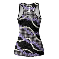 Black Hawaii Palaka Honohono Pikake Hollow Tank Top Hawaiian Orchid Lei Polynesian Pattern LT14 - Polynesian Pride