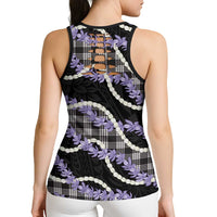Black Hawaii Palaka Honohono Pikake Hollow Tank Top Hawaiian Orchid Lei Polynesian Pattern LT14 - Polynesian Pride