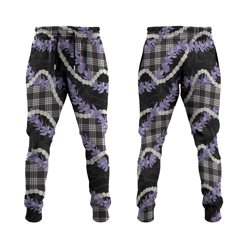 Black Hawaii Palaka Honohono Pikake Jogger Pants Hawaiian Orchid Lei Polynesian Pattern LT14 Black - Polynesian Pride