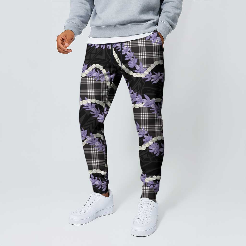 Black Hawaii Palaka Honohono Pikake Jogger Pants Hawaiian Orchid Lei Polynesian Pattern LT14 - Polynesian Pride