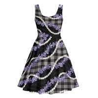 Black Hawaii Palaka Honohono Pikake Midi Dress Hawaiian Orchid Lei Polynesian Pattern - Polynesian Pride