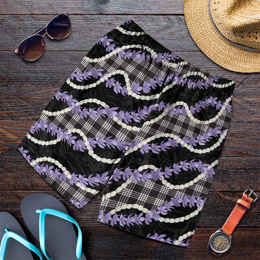 Black Hawaii Palaka Honohono Pikake Shorts for Men Hawaiian Orchid Lei Polynesian Pattern LT14 Black - Polynesian Pride