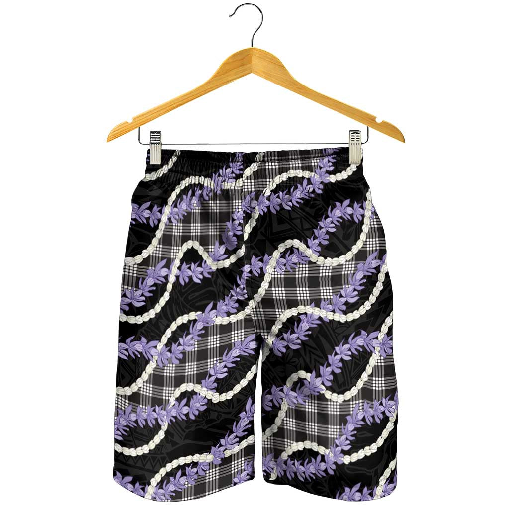 Black Hawaii Palaka Honohono Pikake Shorts for Men Hawaiian Orchid Lei Polynesian Pattern LT14 - Polynesian Pride