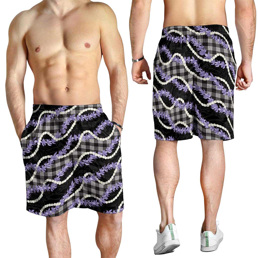 Black Hawaii Palaka Honohono Pikake Shorts for Men Hawaiian Orchid Lei Polynesian Pattern LT14 - Polynesian Pride