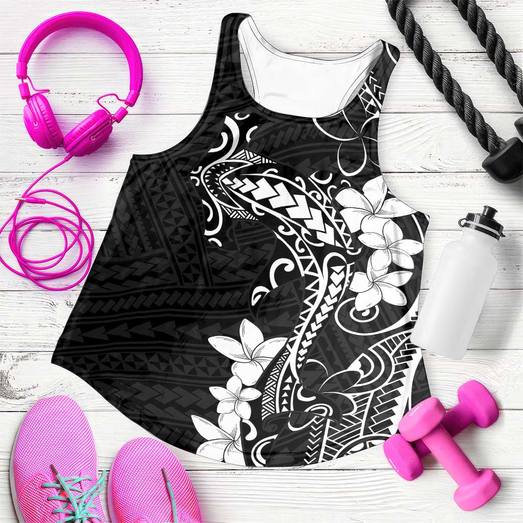 Black Hawaii Women Racerback Tank Hammerhead Shark Tattoo Curve Polynesian - Polynesian Pride