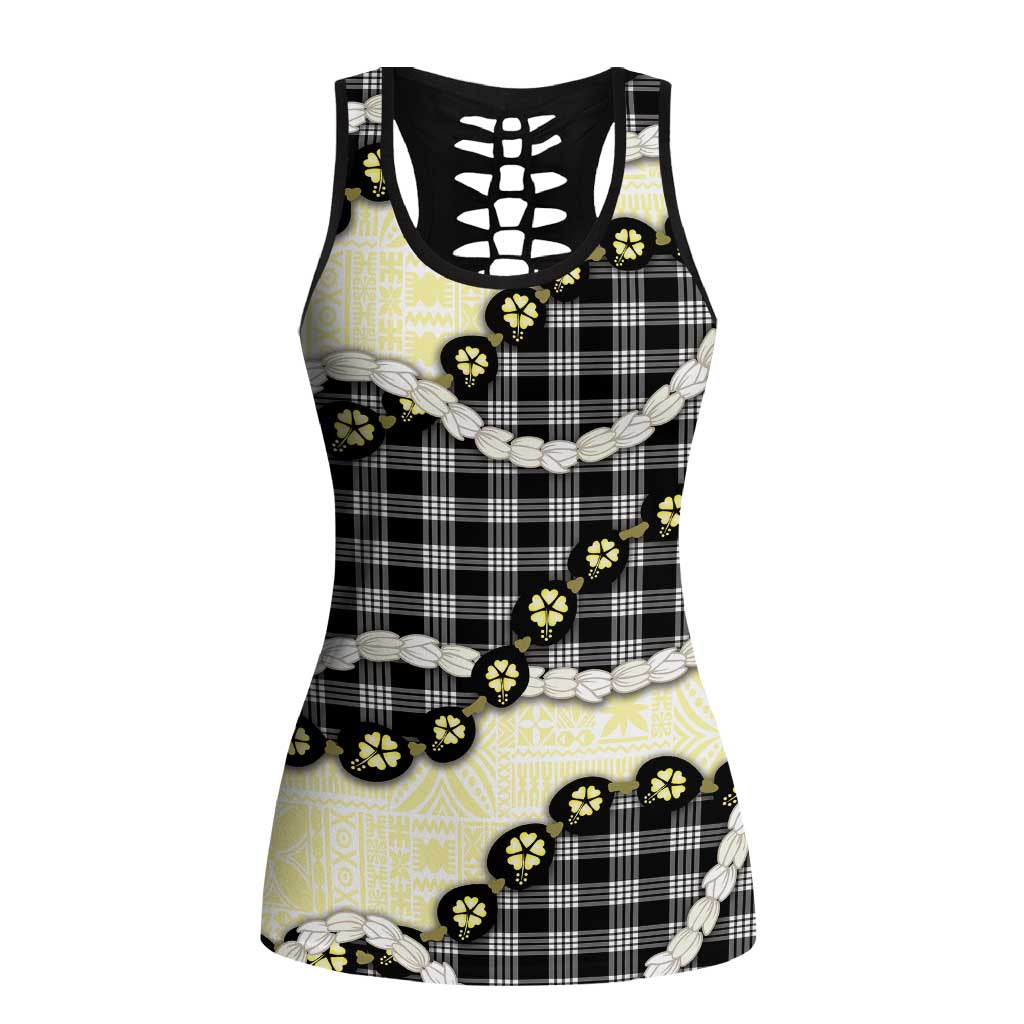Black Palaka Hawaii Hollow Tank Top Kukui Nut Pikake Lei Hawaiian Tapa Pattern LT14 Female Black - Polynesian Pride